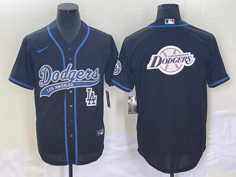 Mens Los Angeles Dodgers Black Team Big Logo With Patch Cool Base Stitched Jerseys